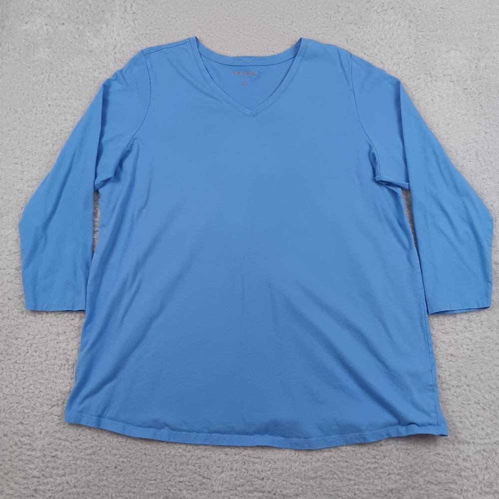 Woman Within T-Shirt V-Neck Woman 22/24 Blue Cotton Long Sleeve 07-6821-8
